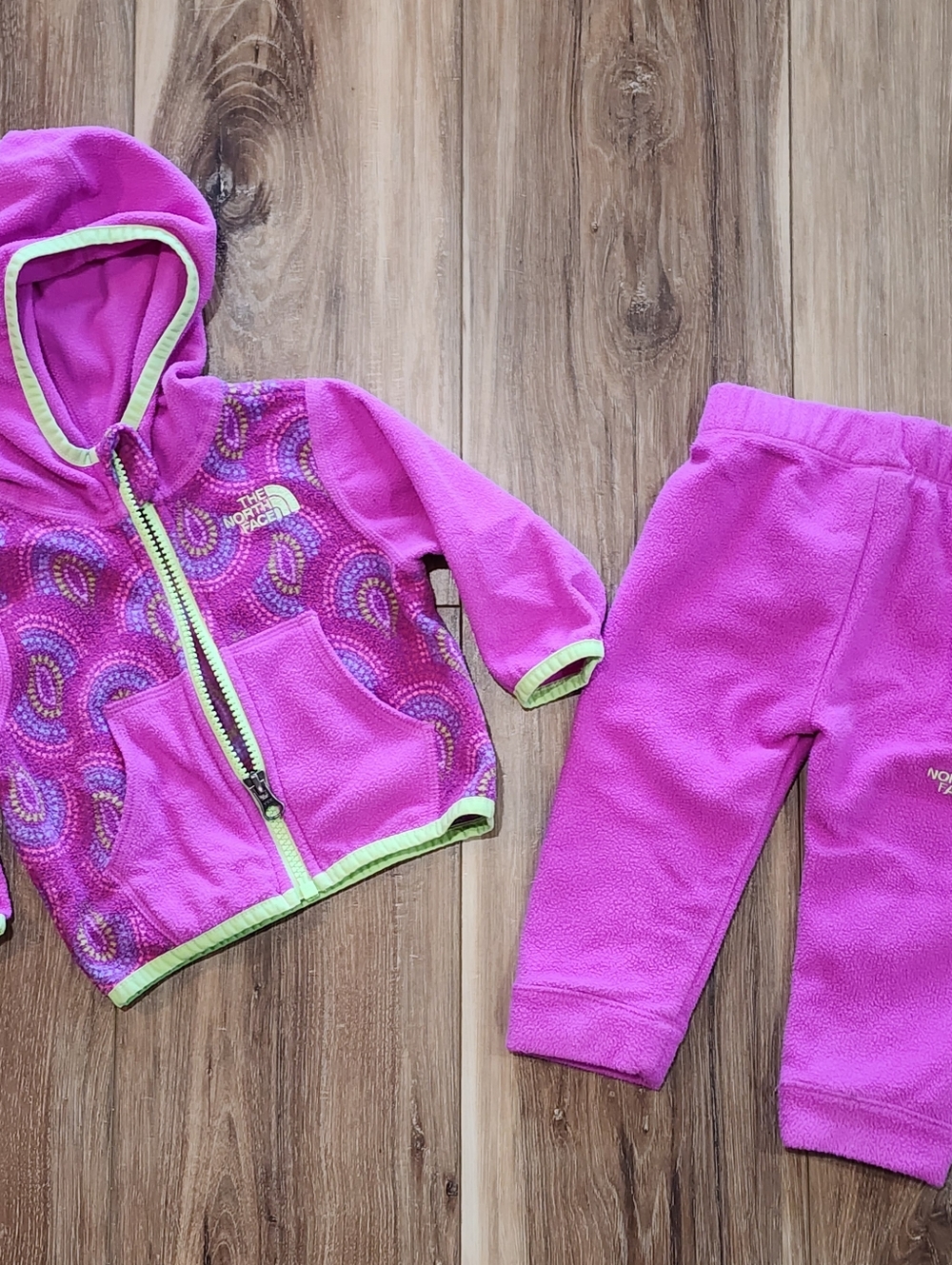 Infant The North Face Purple Fleece Jacket and Pants Set with Lime Trim, 3-6M